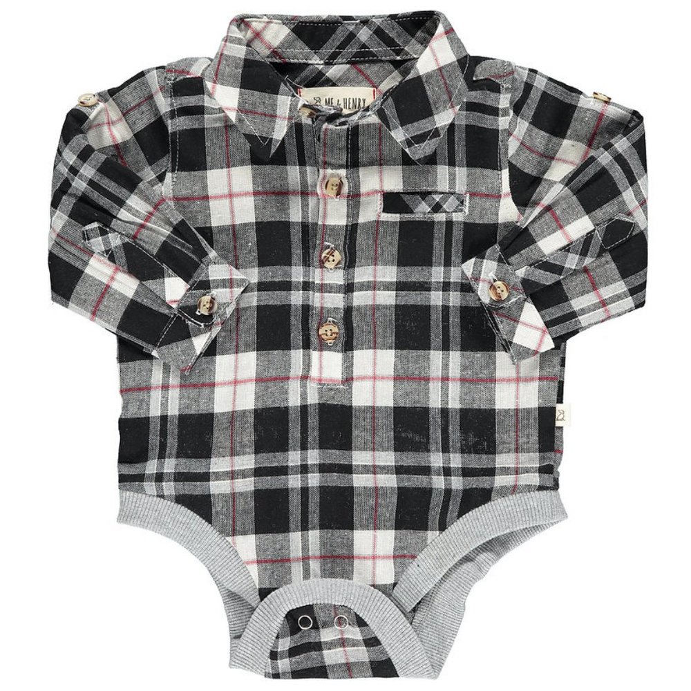 Black and White w/ Red Plaid Onesie, (3mo-24mo)